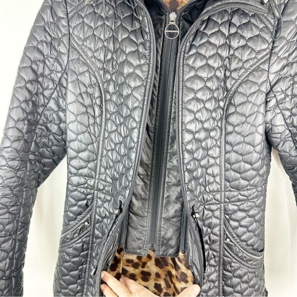Laundry by Shelli Segal Black Quilted Coat Jacket w/Hood Flattering Fit Small - Picture 6 of 13